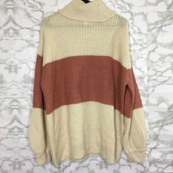 POPSUGAR COLOR BLOCK COWL NECK KNIT BUBBLE SLEEVES SWEATER LARGE CASUAL COMFY - Picture 4 of 10